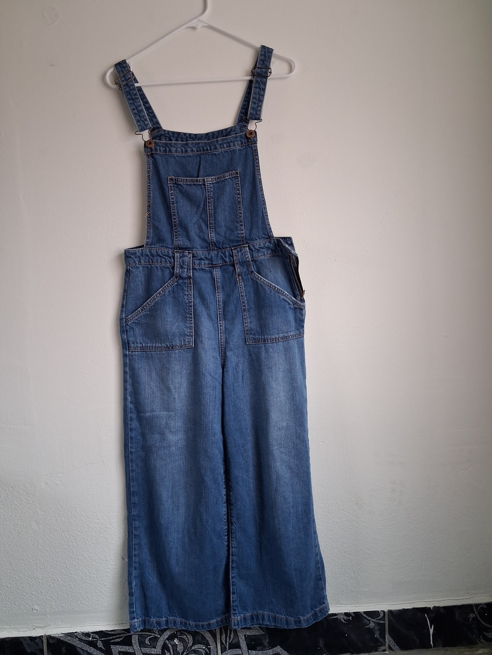 American Rag Cie Wide Leg Blue Denim Jean  Overalls Womens 100% Cotton Size 7